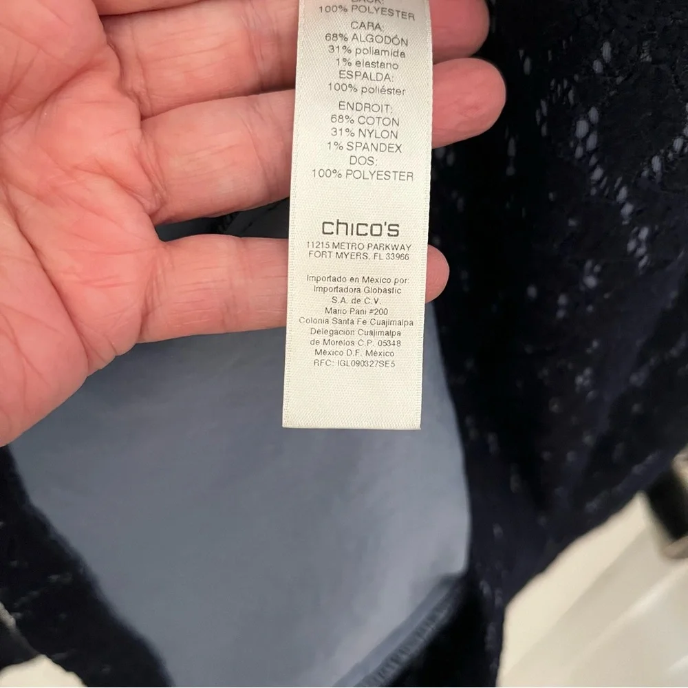 Chico's Ponte Knit Navy Lace Blazer